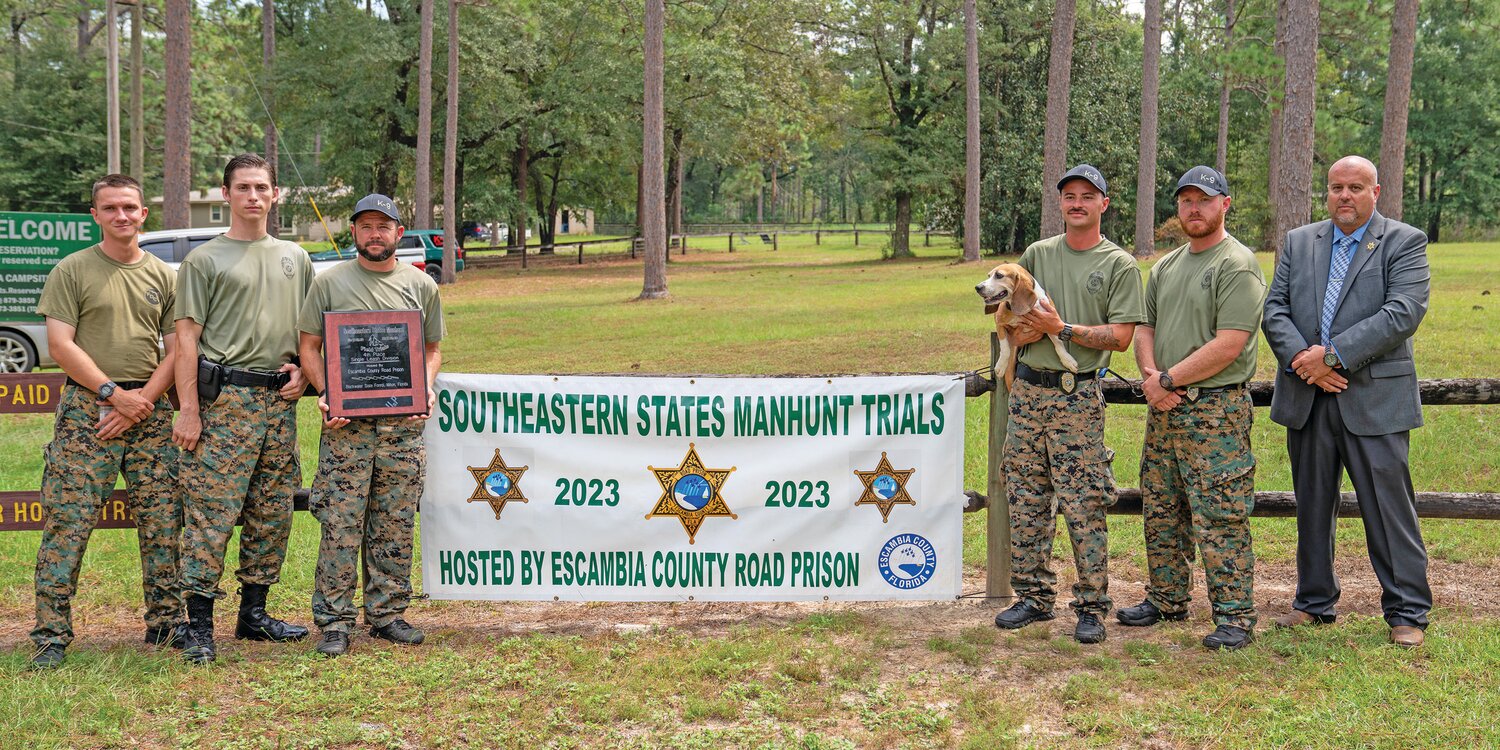 Okeechobee Correctional Institution competitors from left to right is: Officers J. Bennett and Dillan Kulp, Sergeant M. Comfort, Officers G. Renfrow and C. Grace and Assistant Warden of Programs H. Rogers.